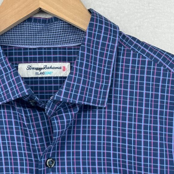 TOMMY BAHAMA Shirt Mens M Islandzone Newport Coast Tuscan Tattersall Check Blue - Picture 9 of 16